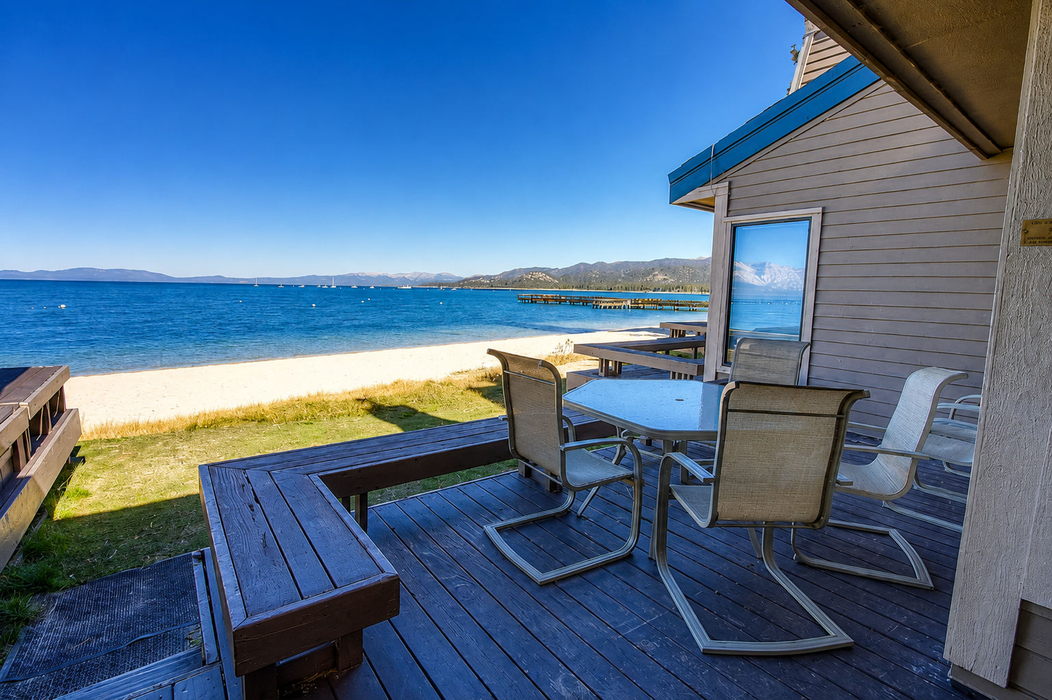 a view of the beach from one of our Lake Tahoe rentals
