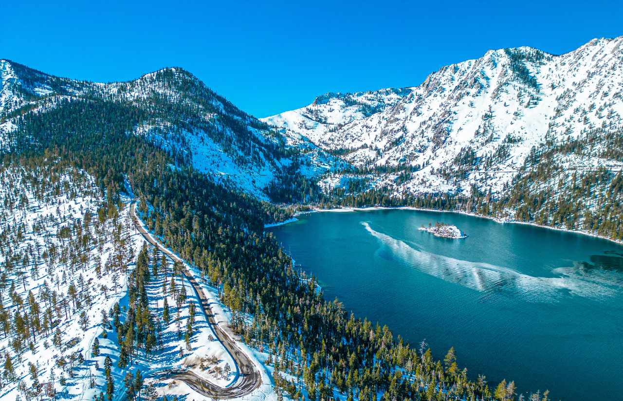 a winter scene in Lake Tahoe